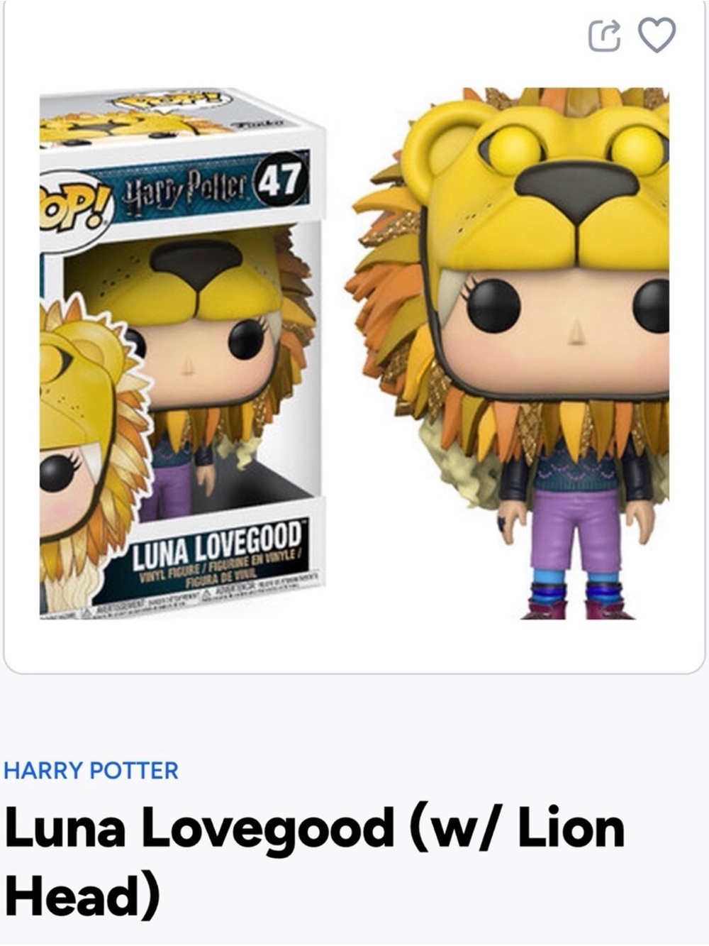Funko Pop! Harry Potter Luna Lovegood with Yellow Lion Head- 47